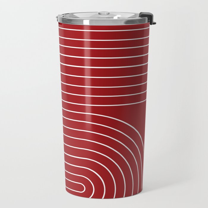 Minimal Line Curvature LXXX Ruby Red Mid Century Modern Arch Abstract Travel Mug Gallery Image 2