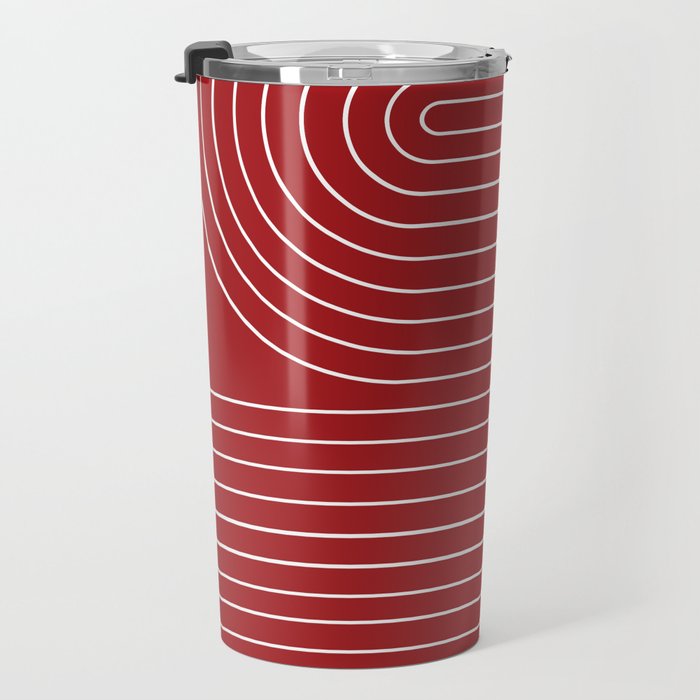 Minimal Line Curvature LXXX Ruby Red Mid Century Modern Arch Abstract Travel Mug Gallery Image 3