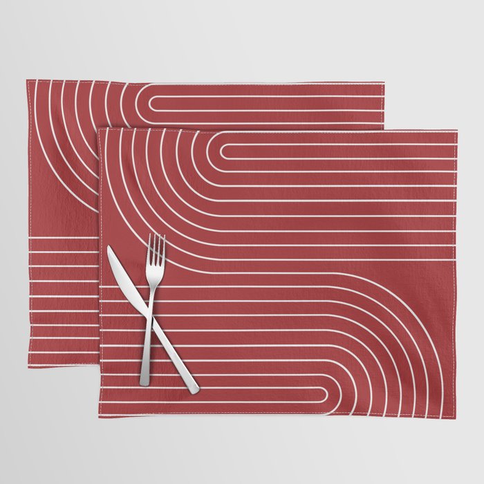 Minimal Line Curvature LXXX Ruby Red Mid Century Modern Arch Abstract Placemat Gallery Image 1