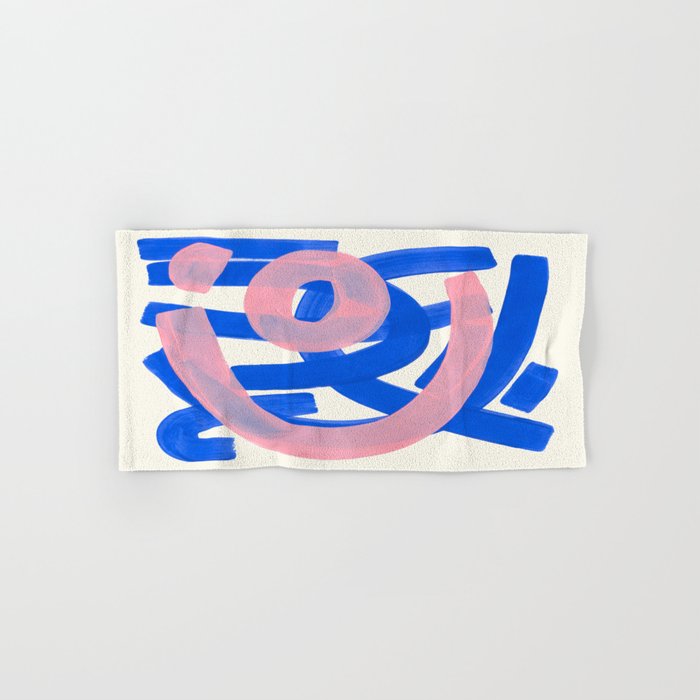 Tribal Pink Blue Fun Colorful Mid Century Modern Abstract Painting Shapes Pattern Bath Towel Gallery Image 1