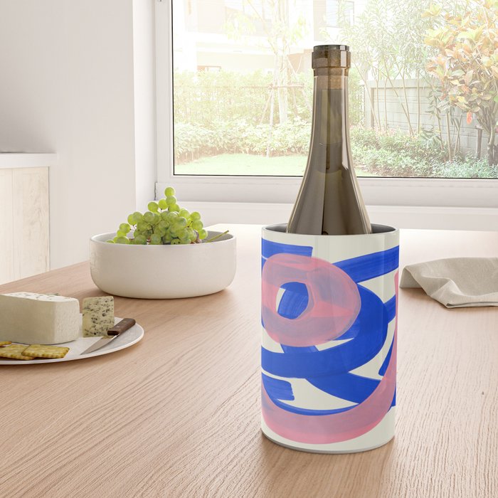 Tribal Pink Blue Fun Colorful Mid Century Modern Abstract Painting Shapes Pattern Wine Chiller Gallery Image 4