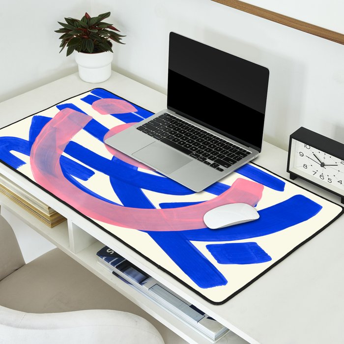 Tribal Pink Blue Fun Colorful Mid Century Modern Abstract Painting Shapes Pattern Desk Mat Gallery Image 2