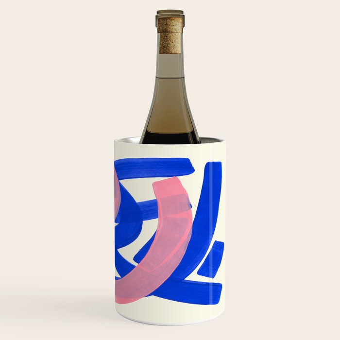 Tribal Pink Blue Fun Colorful Mid Century Modern Abstract Painting Shapes Pattern Wine Chiller Gallery Image 3