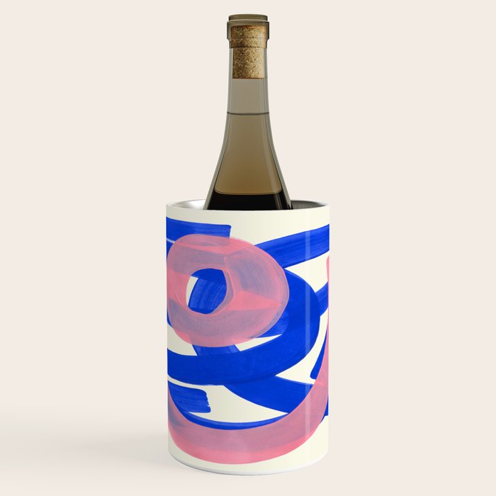 Tribal Pink Blue Fun Colorful Mid Century Modern Abstract Painting Shapes Pattern Wine Chiller Gallery Image 1