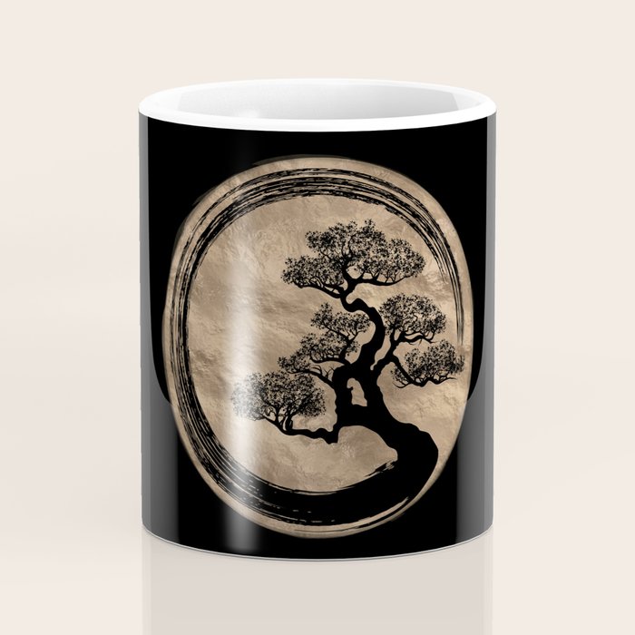 Enso Zen Circle and Bonsai Tree Gold Coffee Mug Gallery Image 4