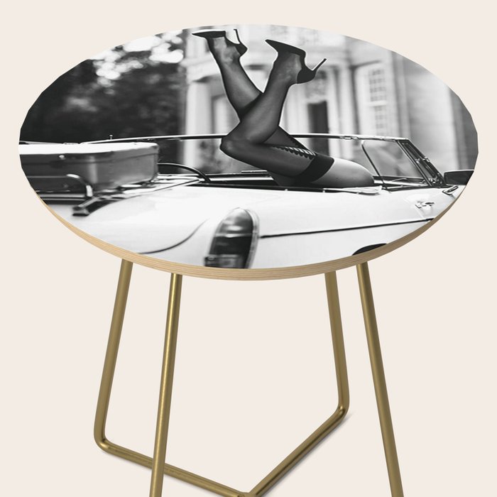Head over heels stockings and lace high heel female model portrait black and white photograph - photography - photographs Side Table Gallery Image 2
