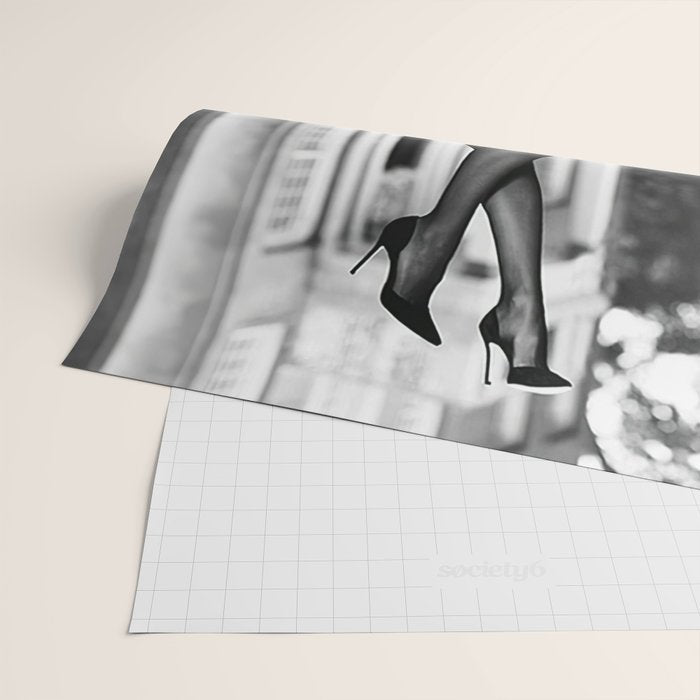 Head over heels stockings and lace high heel female model portrait black and white photograph - photography - photographs Wrapping Paper Gallery Image 2