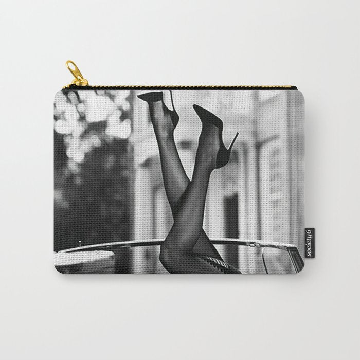 Head over heels stockings and lace high heel female model portrait black and white photograph - photography - photographs Carry All Pouch Gallery Image 1