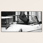 Head over heels stockings and lace high heel female model portrait black and white photograph - photography - photographs Desk Mat Gallery Image 3