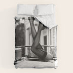 Head over heels stockings and lace high heel female model portrait black and white photograph - photography - photographs Duvet Cover Gallery Image 6