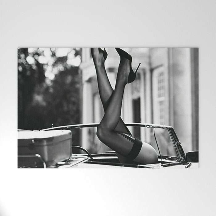 Head over heels stockings and lace high heel female model portrait black and white photograph - photography - photographs Welcome Mat Gallery Image 1