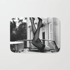 Head over heels stockings and lace high heel female model portrait black and white photograph - photography - photographs Bath Mat Gallery Image 1