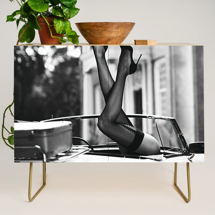Head over heels stockings and lace high heel female model portrait black and white photograph - photography - photographs Credenza Gallery Image 1