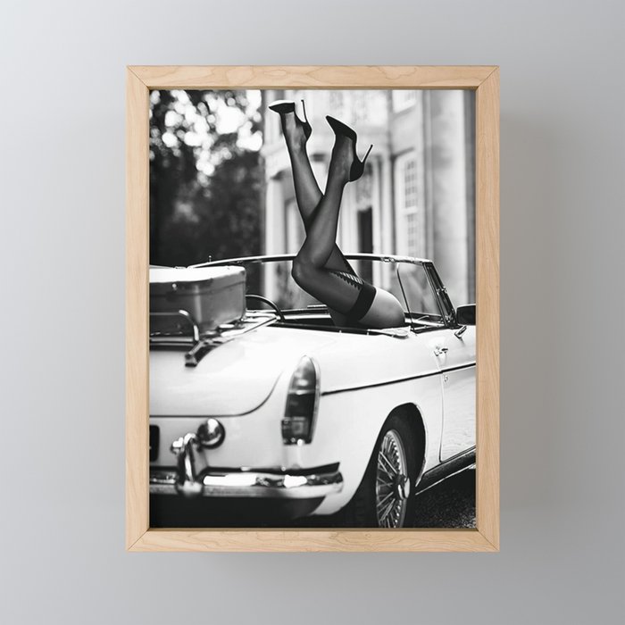 Head over heels stockings and lace high heel female model portrait black and white photograph - photography - photographs Mini Art Print Gallery Image 1