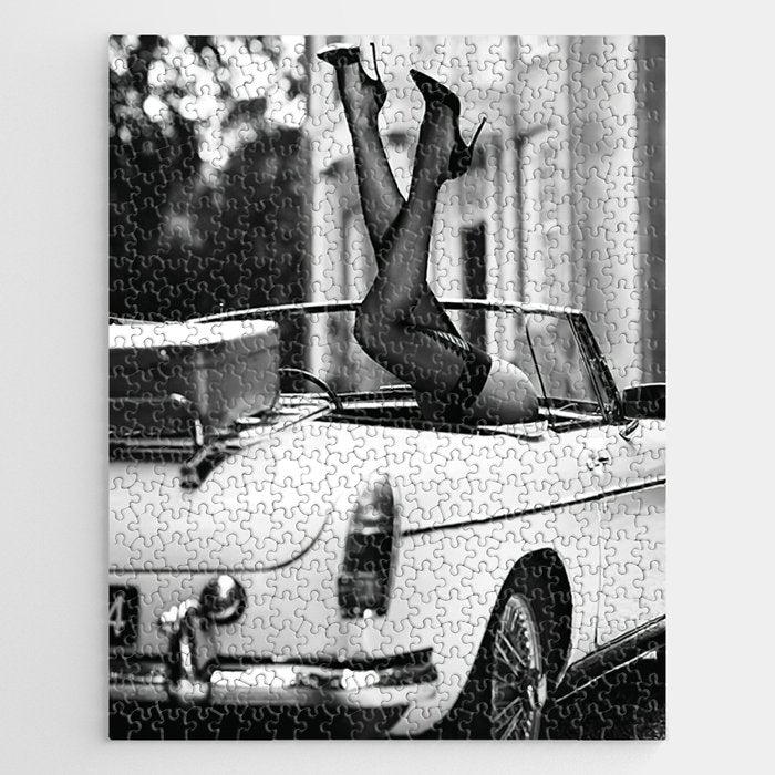 Head over heels stockings and lace high heel female model portrait black and white photograph - photography - photographs Jigsaw Puzzle Gallery Image 1