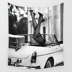 Head over heels stockings and lace high heel female model portrait black and white photograph - photography - photographs Wall Tapestry Gallery Image 4
