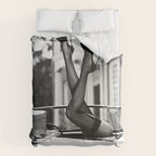 Head over heels stockings and lace high heel female model portrait black and white photograph - photography - photographs Comforter Gallery Image 6