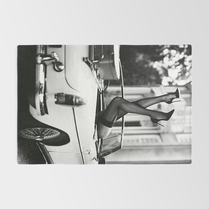 Head over heels stockings and lace high heel female model portrait black and white photograph - photography - photographs Rug Gallery Image 2