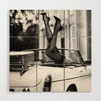 Head over heels stockings and lace high heel female model portrait black and white photograph - photography - photographs Wood Wall Art Gallery Image 1