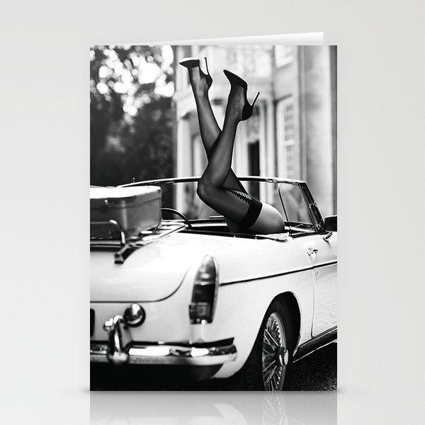 Head over heels stockings and lace high heel female model portrait black and white photograph - photography - photographs Stationery Card Gallery Image 2