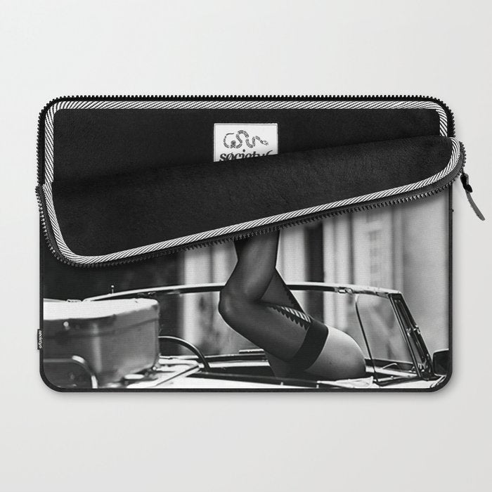 Head over heels stockings and lace high heel female model portrait black and white photograph - photography - photographs Laptop Sleeve Gallery Image 2