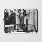 Head over heels stockings and lace high heel female model portrait black and white photograph - photography - photographs Laptop Sleeve Gallery Image 1