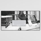 Head over heels stockings and lace high heel female model portrait black and white photograph - photography - photographs Desk Mat Gallery Image 1