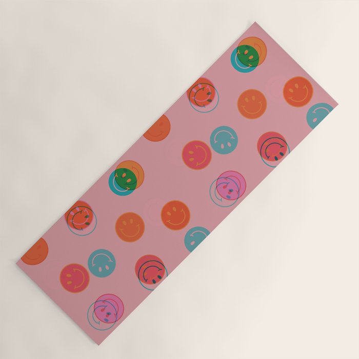Smiley Face Stamp Print in Pink Yoga Mat Gallery Image 1