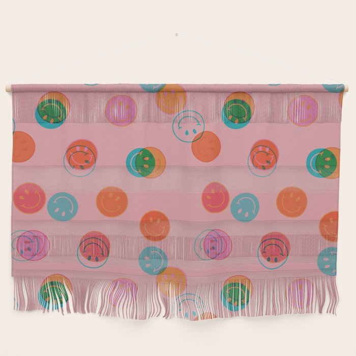 Smiley Face Stamp Print in Pink Wall Hanging Gallery Image 1