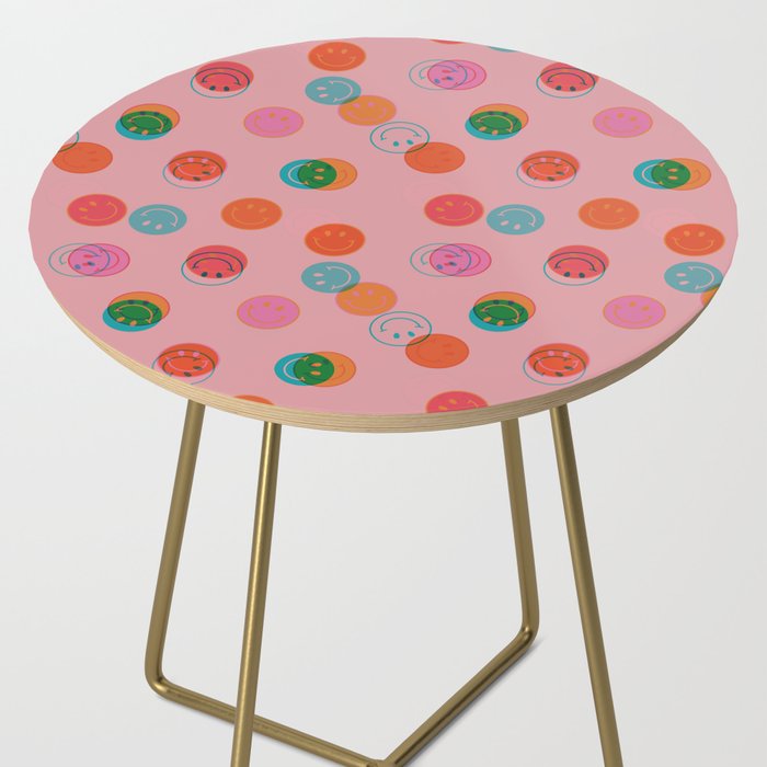 Smiley Face Stamp Print in Pink Side Table Gallery Image 2