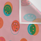 Smiley Face Stamp Print in Pink Wall Tapestry Gallery Image 3