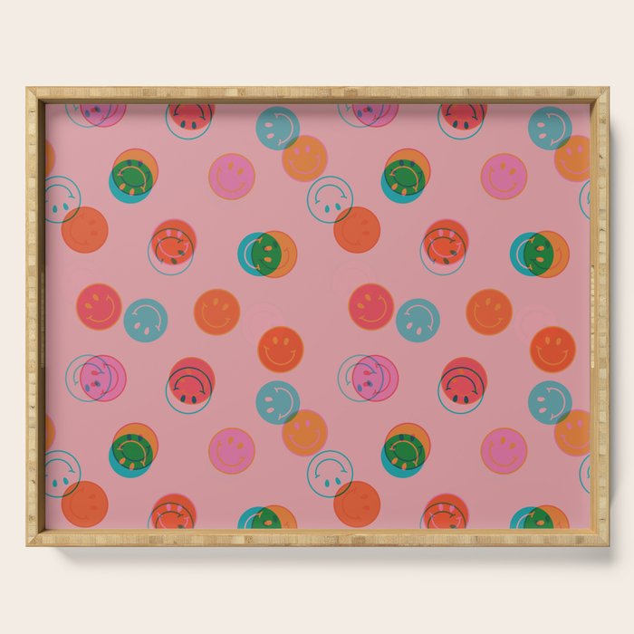 Smiley Face Stamp Print in Pink Serving Tray Gallery Image 1