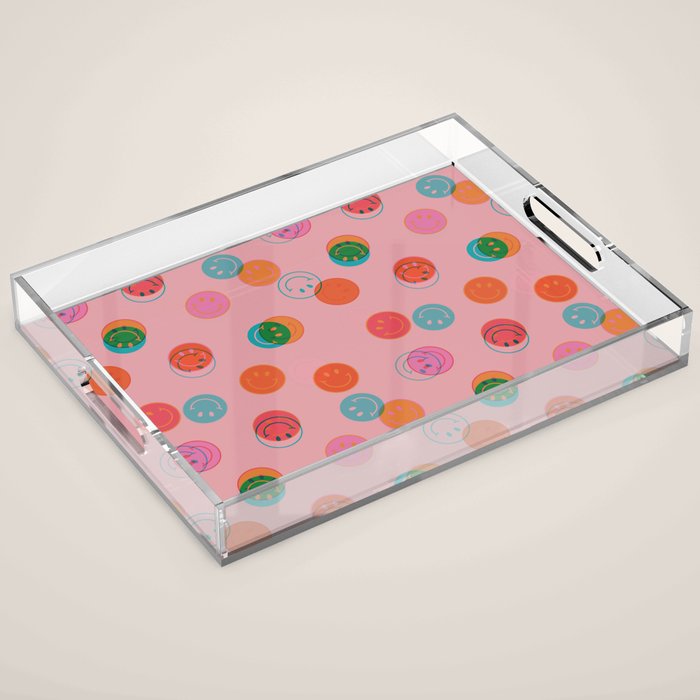 Smiley Face Stamp Print in Pink Acrylic Tray Gallery Image 1