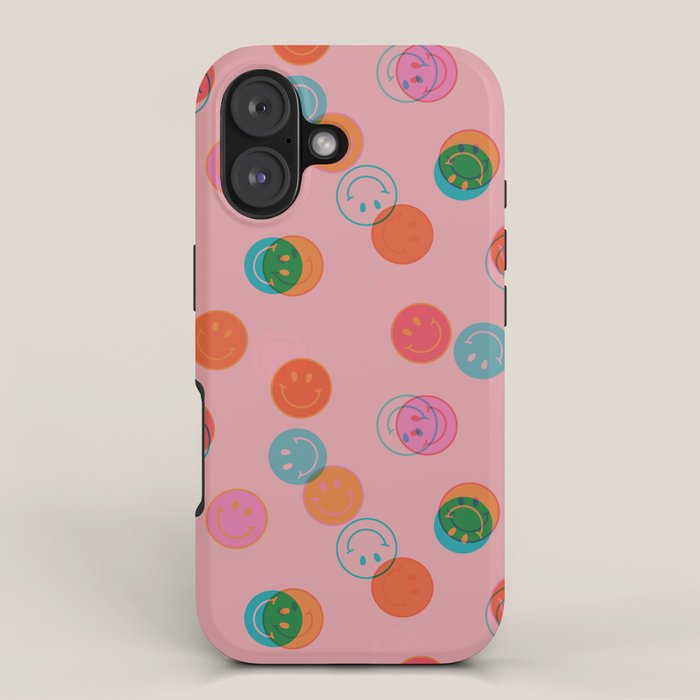 Smiley Face Stamp Print in Pink iPhone Case Gallery Image 1