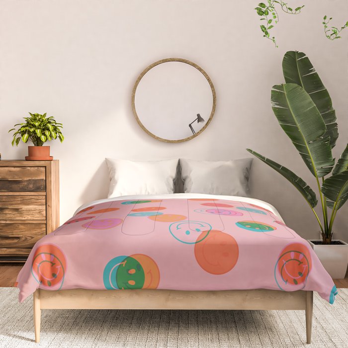 Smiley Face Stamp Print in Pink Comforter Gallery Image 3