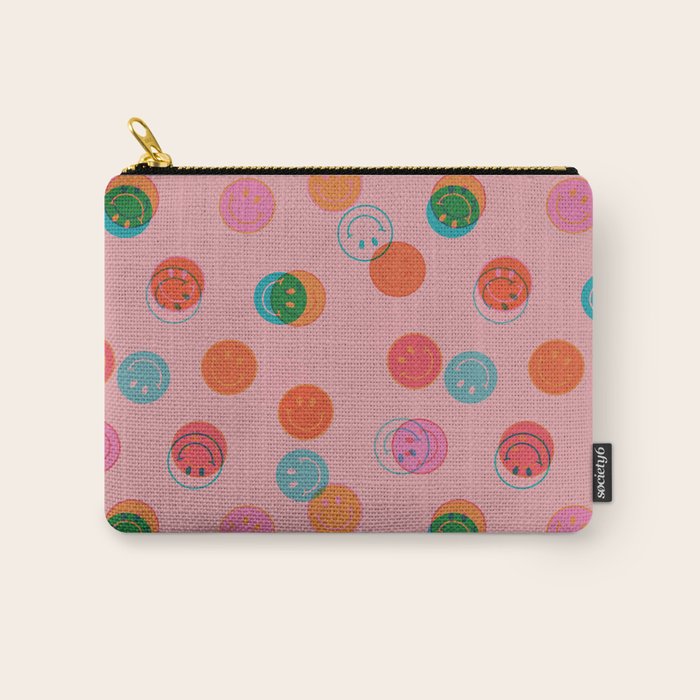 Smiley Face Stamp Print in Pink Carry All Pouch Gallery Image 1