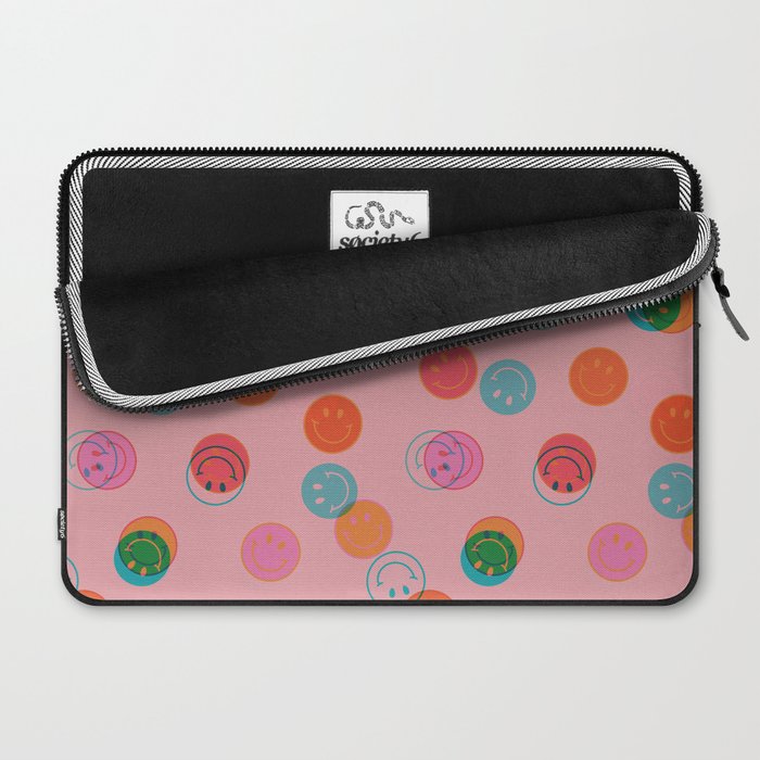 Smiley Face Stamp Print in Pink Laptop Sleeve Gallery Image 2