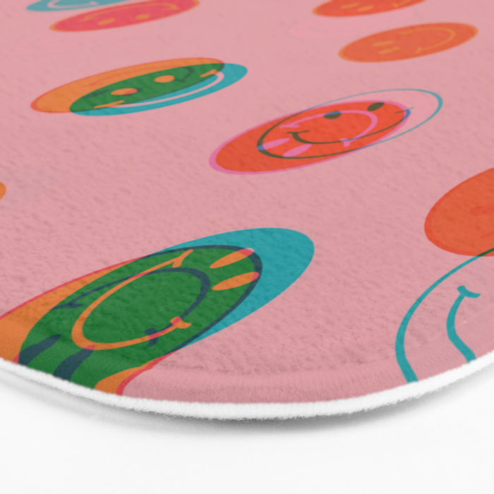 Smiley Face Stamp Print in Pink Bath Mat Gallery Image 3