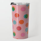 Smiley Face Stamp Print in Pink Travel Mug Gallery Image 3