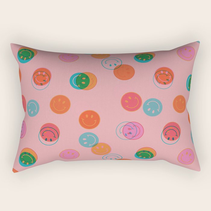 Smiley Face Stamp Print in Pink Rectangular Pillow Gallery Image 2