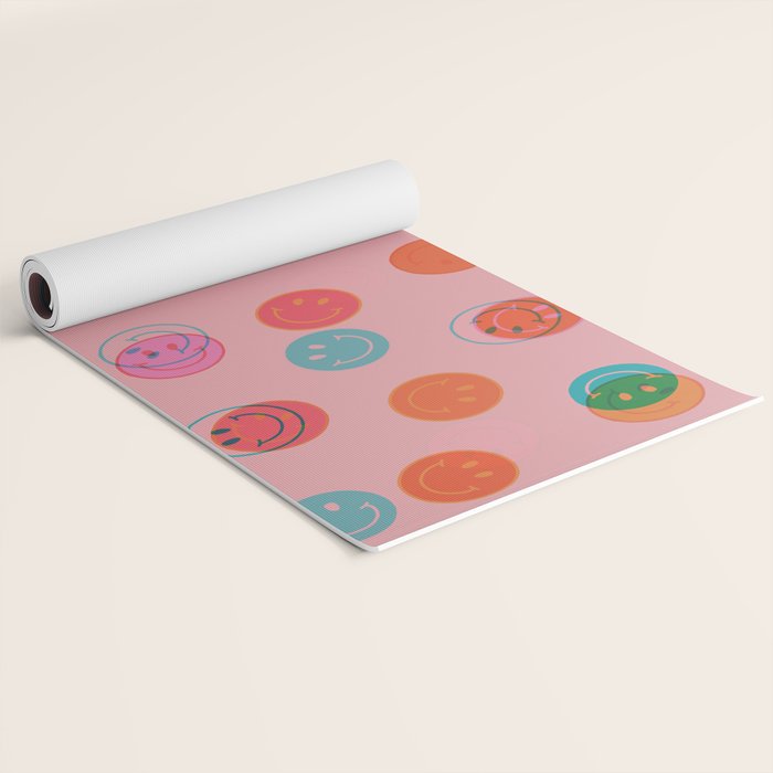 Smiley Face Stamp Print in Pink Yoga Mat Gallery Image 2