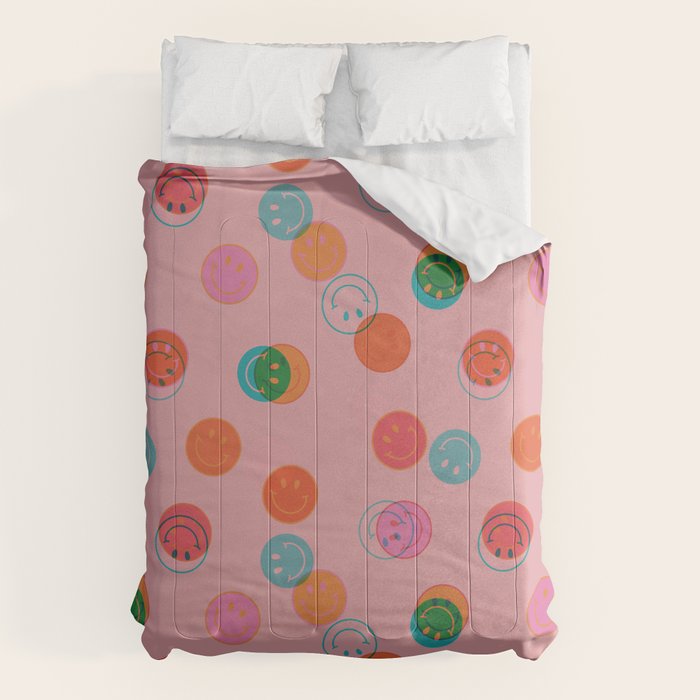 Smiley Face Stamp Print in Pink Comforter Gallery Image 6