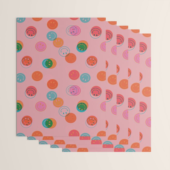 Smiley Face Stamp Print in Pink Wrapping Paper Gallery Image 3