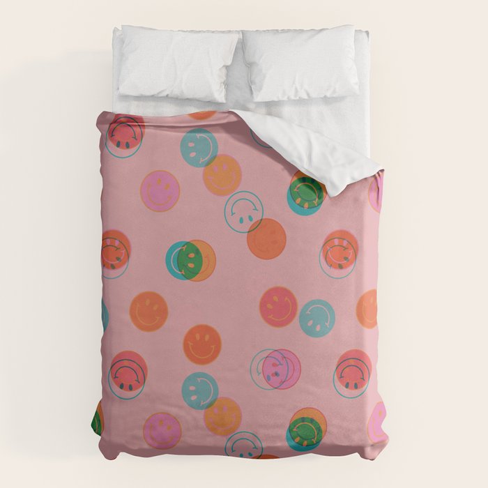 Smiley Face Stamp Print in Pink Duvet Cover Gallery Image 6