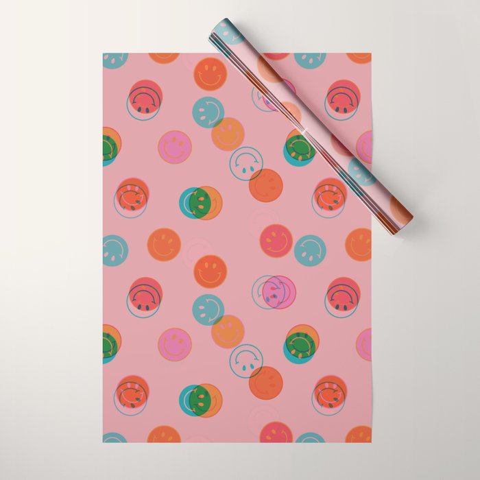 Smiley Face Stamp Print in Pink Wrapping Paper Gallery Image 1