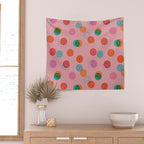 Smiley Face Stamp Print in Pink Wall Tapestry Gallery Image 2