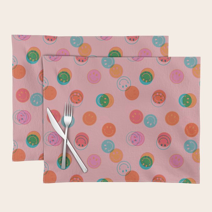 Smiley Face Stamp Print in Pink Placemat Gallery Image 1