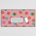 Smiley Face Stamp Print in Pink Desk Mat Gallery Image 1