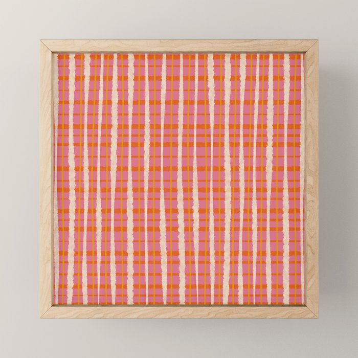 Retro Picnic Irregular Striped Watercolor Pattern in Thulian Pink and Orange Mini Art Print Gallery Image 1