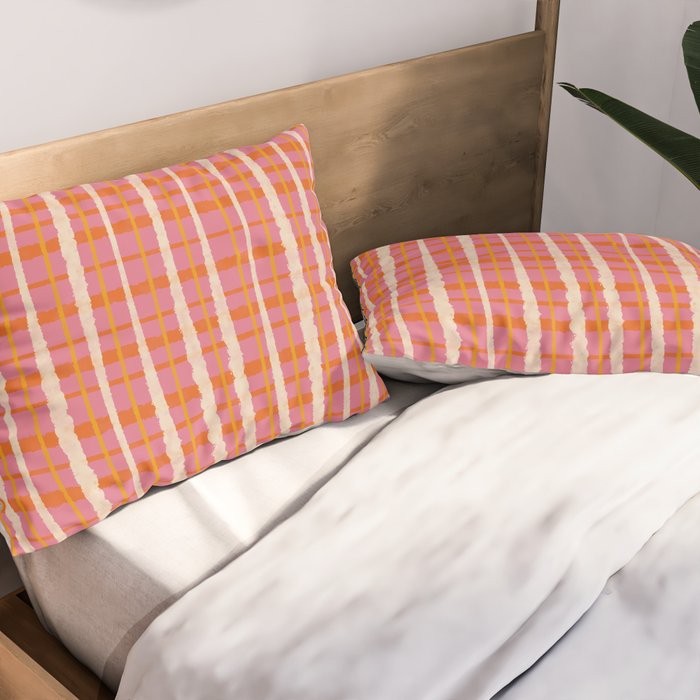 Retro Picnic Irregular Striped Watercolor Pattern in Thulian Pink and Orange Pillow Sham Gallery Image 2